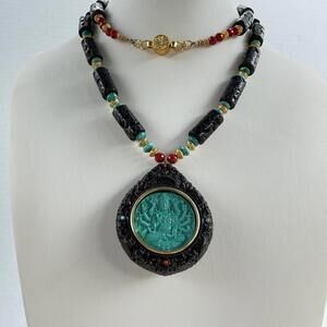 Turquoise Thousand-Hand Bodhisattva Zodiac Guardian Amulet Pendant Necklace.